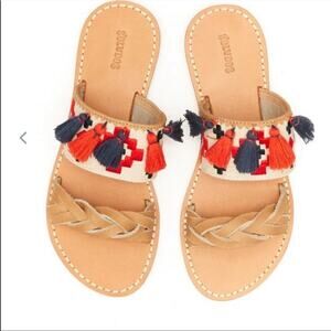 2 for $10 - Soludos Women Size 8 Embroidered Red And Navy Tassels Sandal